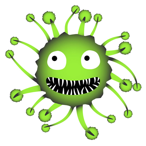 Monstro, criatura verde. Caráter do microrganismo. Micróbios, parasitas, bactérias, vírus. Ilustração vetorial
 - Vetor, Imagem