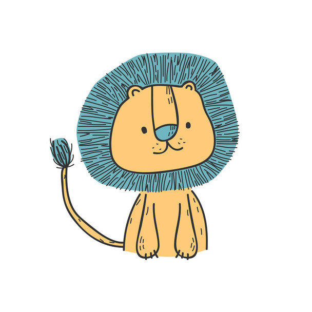 Cute cartoon lion, king of the jungle. T-shirt design for kids.  - Vector, Imagen