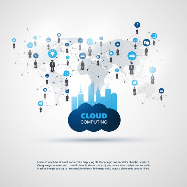 Cloud Computing e Smart City Design Concept - Connessioni di rete digitali e aziendali, background tecnologico
 - Vettoriali, immagini