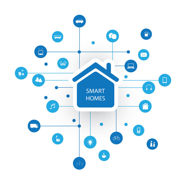 Smart Home, Internet of Things or Cloud Computing Design Concept with Icons - Digital Network Connections, Technology Background - Vector, Image