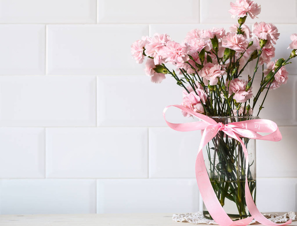pink carnations on white background - Foto, Imagem