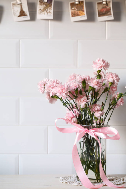 pink carnations on white background - Фото, зображення