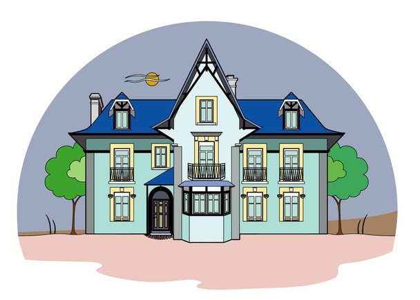 Vektor-Illustration eines blauen Hauses, Datei Folge 8 - Vektor, Bild