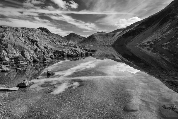 Black and white Lake District mountain landscape reflected in st - Photo, Image