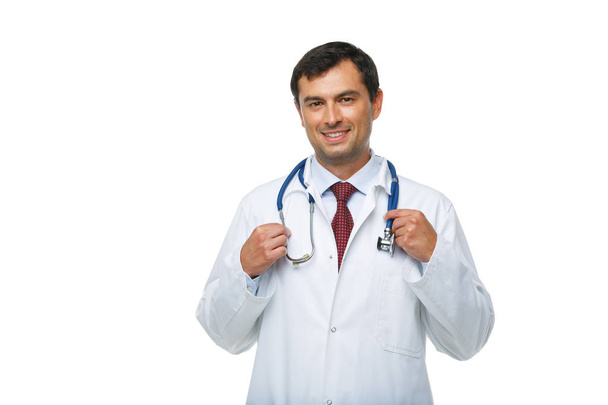 доктор в белом халате со стетоскопом
 - Фото, изображение