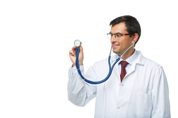 doctor in white robe with stethoscope - Photo, Image