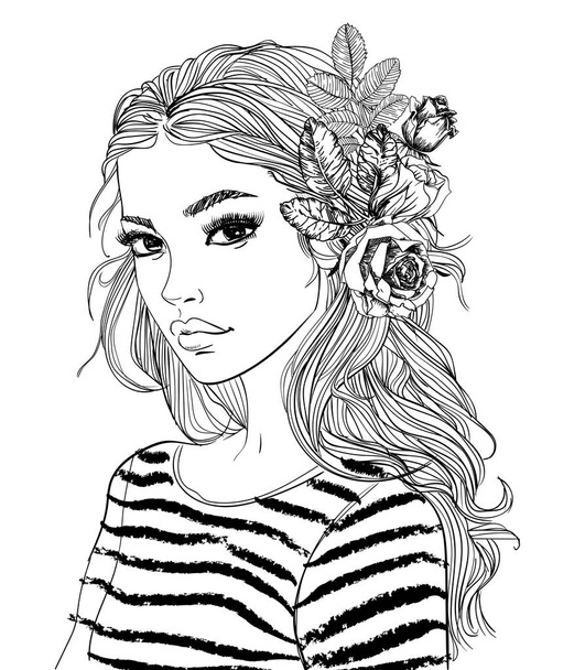 muotokuva nuori nainen kukkia
 - Vektori, kuva
