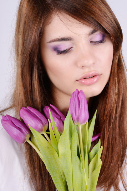 Girl with tulips - Foto, Bild