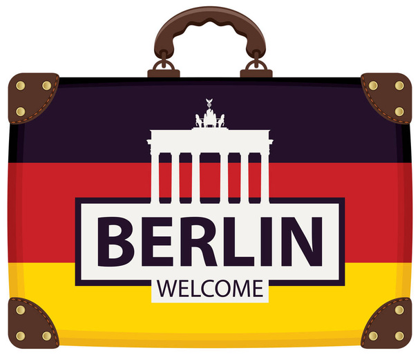 Travel bag with German flag and Brandenburg Gate - Vector, afbeelding