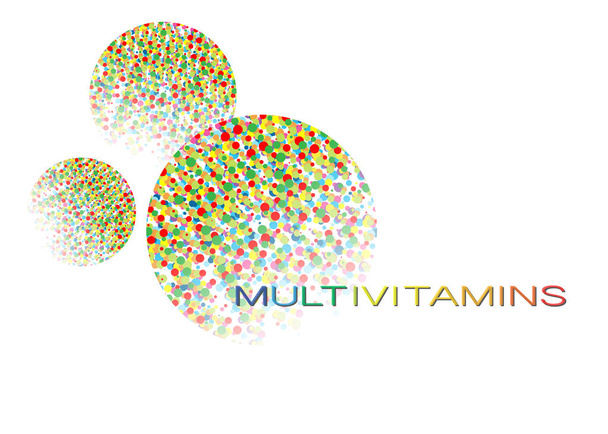 Multivitamin etiket ilham, simge kavramı vitaminler, vektör çizimi daire renkli izole veya beyaz arka plan  - Vektör, Görsel