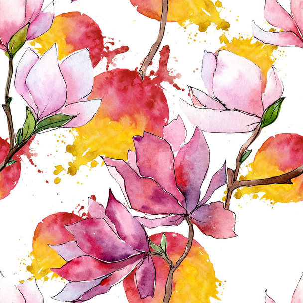 Pink magnolia. Floral botanical flower. Wild spring leaf wildflower pattern. - Photo, Image