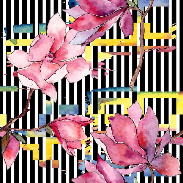 Pink magnolia. Floral botanical flower. Wild spring leaf wildflower pattern. - Foto, imagen