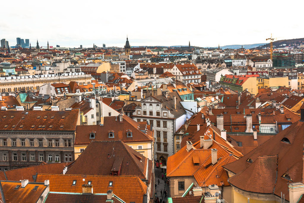 Panorama of the city of Prague. The old part of the city. Beautiful roofs of shingles. Ancient buildings and churches. - Fotografie, Obrázek