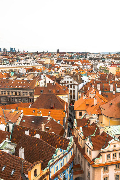 Panorama of the city of Prague. The old part of the city. Beautiful roofs of shingles. Ancient buildings and churches. - Φωτογραφία, εικόνα