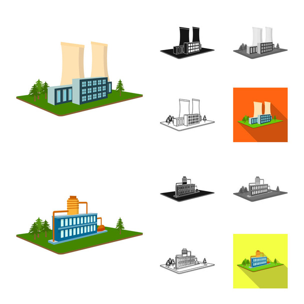 Factory and plant cartoon,black,flat,monochrome,outline icons in set collection for design. Production and enterprise vector isometric symbol stock web illustration. - Vector, Image