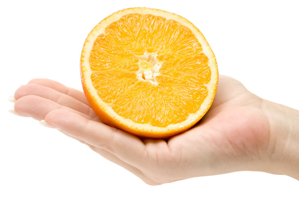 Holding a Sliced Orange - Foto, Imagen