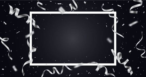 誕生日カード背景のカラフルなベクトル イラスト。黒い背景に紙吹雪の製フレーム - ベクター画像