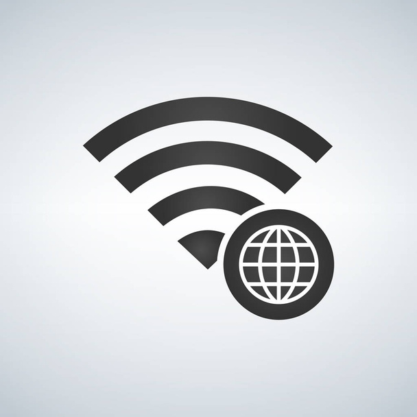 WiFi signaal verbindingspictogram met wereldbol icoon in de cirkel. vectorillustratie geïsoleerd op moderne achtergrond. - Vector, afbeelding