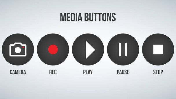 丸い黒いカメラ メディア ボタンのセットです。現代背景に分離したベクトル図. - ベクター画像