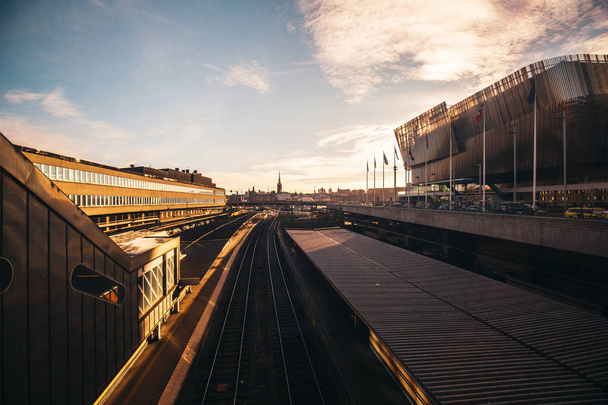 Railway station at Stockholm on a sunnu day - Фото, изображение