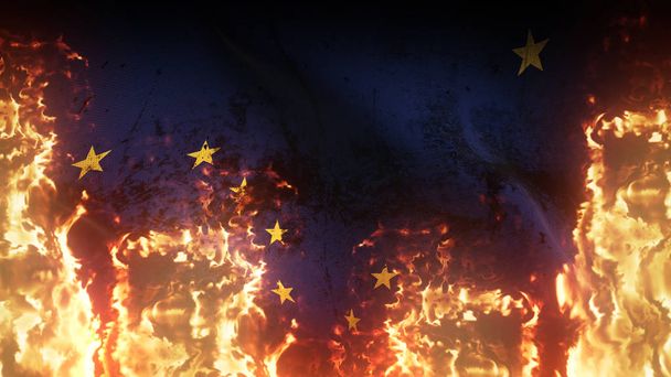 Аляска us State grunge war flag розмахуючи вогнем. Сполучені Штати Америки Аляска Прапор брудних конфліктів на пекло полум'я вітром дме. - Фото, зображення