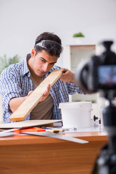 DIY blogger recording video of woorworking hobby - Photo, Image
