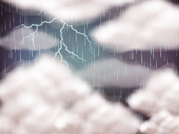雷と雨の空の背景 - ベクター画像