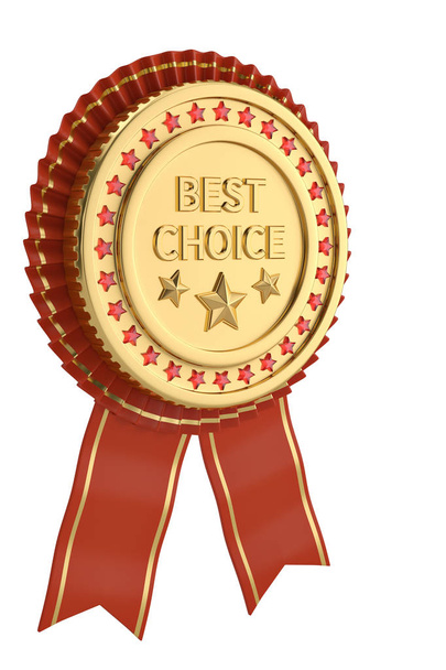 Red ribbon best choice award isolated on white background. 3D il - Zdjęcie, obraz