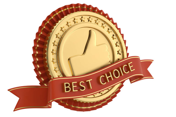 Red ribbon award labeled the best choice isolated on white backg - Foto, Imagem