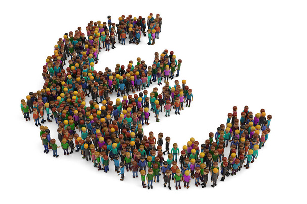 Люди собрались вместе в форме знака евро на белой ба
 - Фото, изображение