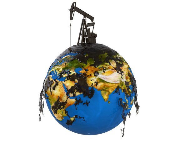 Jack szivattyú és az olaj olajfolt bolygó Föld felett - Fotó, kép