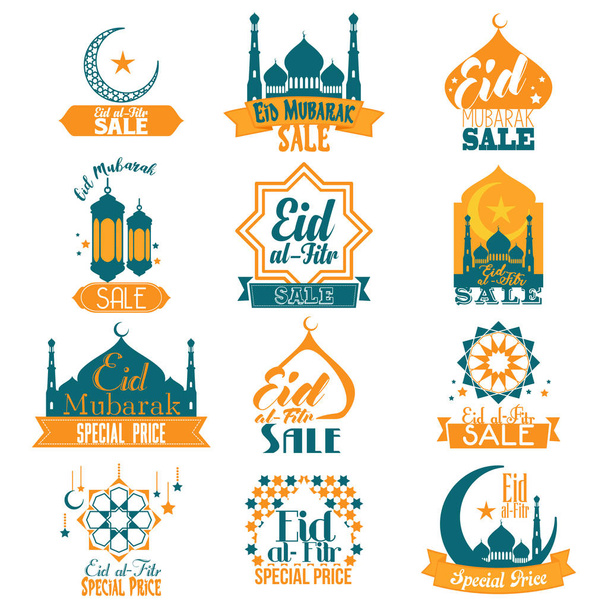 Eid Al-Fitr Eid Μουμπάρακ πώληση σημάδια εικονογράφηση - Διάνυσμα, εικόνα