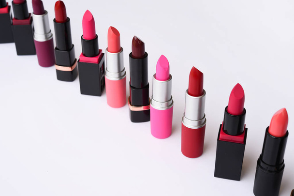 Set of color lipsticks isolated on white background - Photo, Image