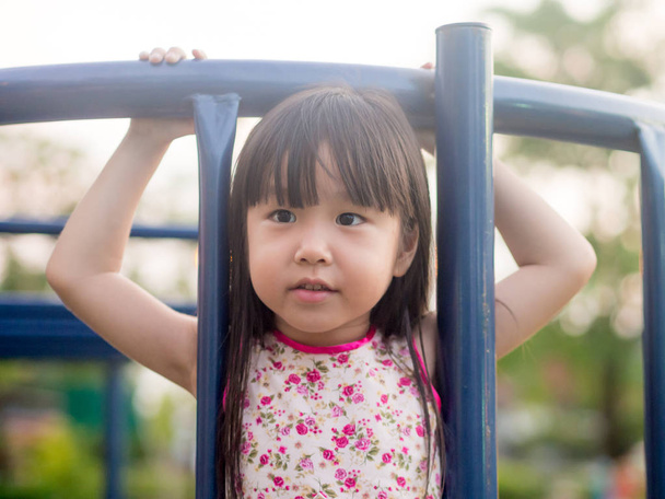 Happy kid, asian baby child playing on playground - 写真・画像
