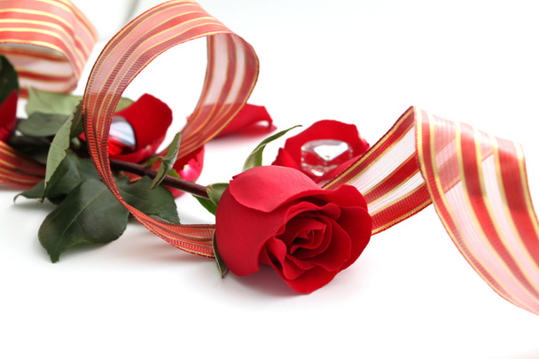 Romantic red rose and ribbon - Photo, Image