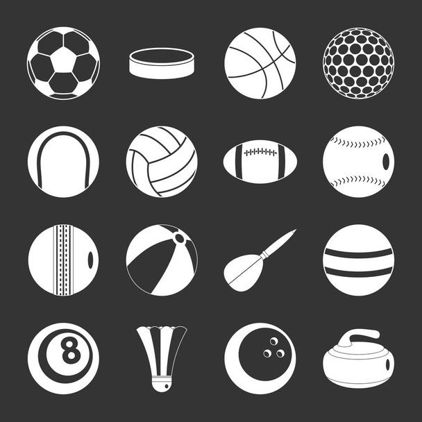 Sportbälle Symbole setzen grauen Vektor - Vektor, Bild
