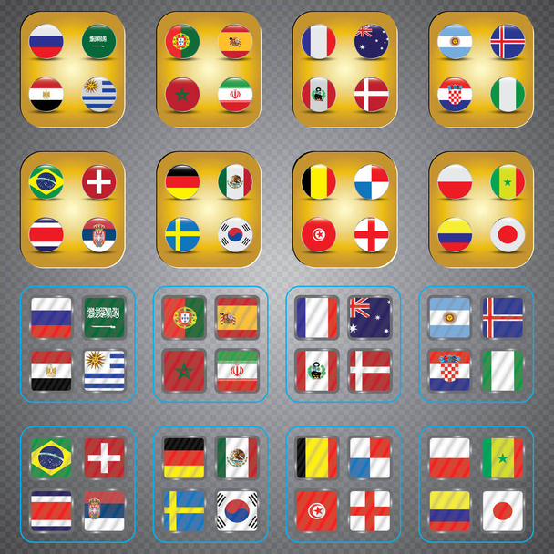 Labdarúgás. Labdarúgó-világbajnokság. Vektoros zászlók az ország. World Cup. Információ a grafikon a Nemzetek zászlói. - Vektor, kép