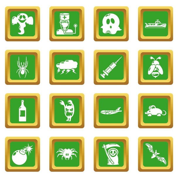 Fears phobias icons set green square vector - Διάνυσμα, εικόνα