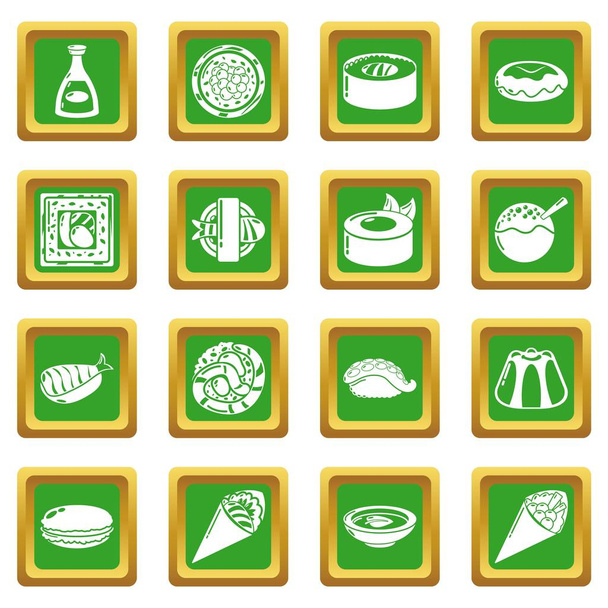 Japan food icons set green square vector - Vektor, Bild