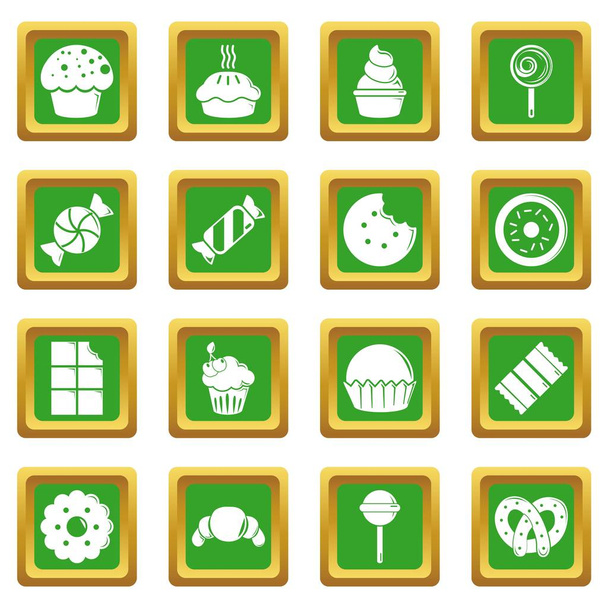 Sweets candy cakes icons set green square vector - Vektor, obrázek