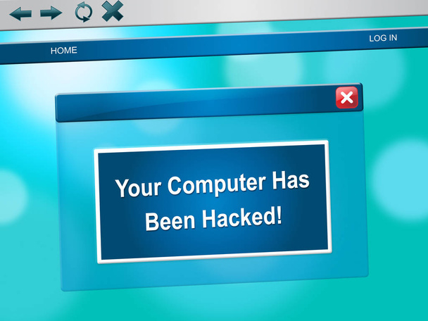 Messaggio pop-up del computer hackerato sul computer portatile 3d Illustrazione
 - Foto, immagini