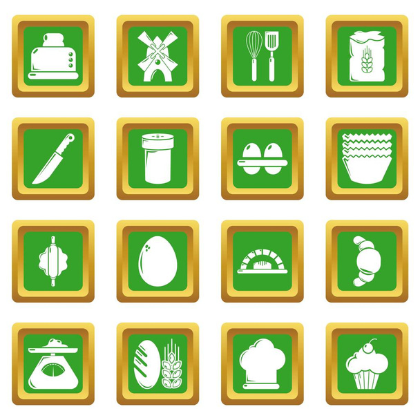 Bakery icons set green square vector - Vetor, Imagem