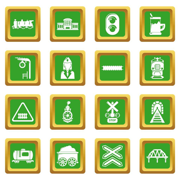 Train railroad icons set green square vector - Wektor, obraz