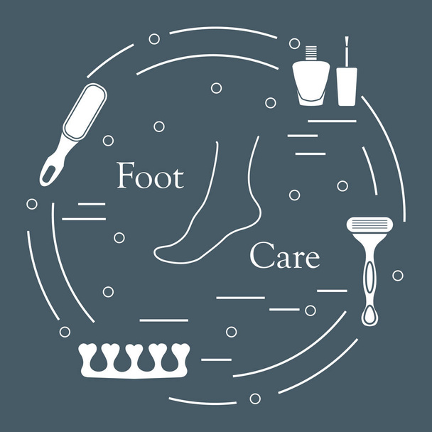 Pedicure tools and products for beauty and care. - Διάνυσμα, εικόνα