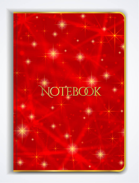 Desenho da capa I do Notebook / Planner com espumante isolado textura de estrelas cintilantes em fundo vermelho abstrato. Vetor usado para capa de livro, brochura, livreto
 - Vetor, Imagem