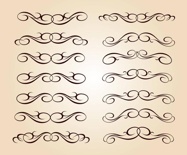 Calligraphic elegant elements of design.Vector illustration.Brown on beige. - Vector, Image