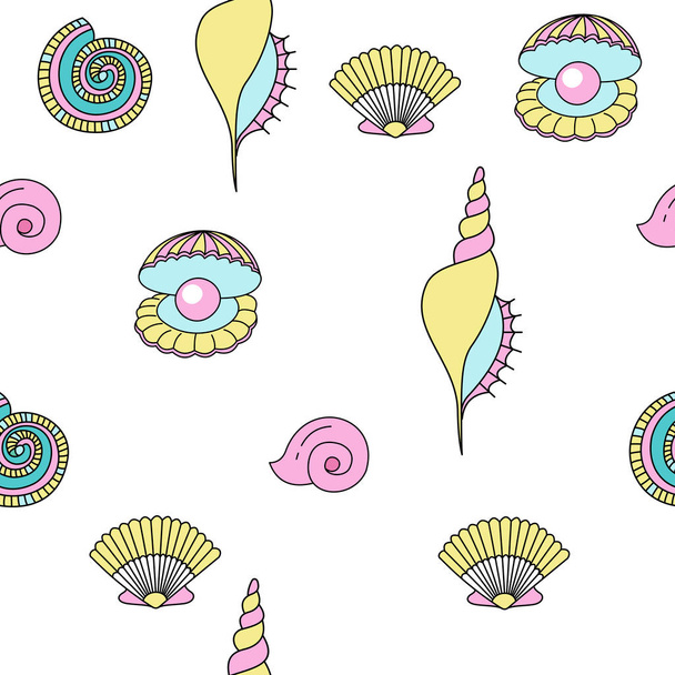 Shells and pearls. Seamless pattern. - Vector, Image