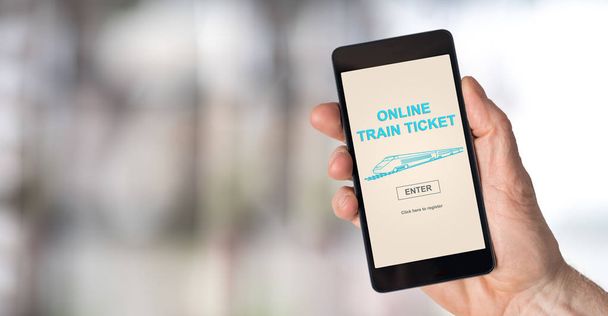 Concepto de billete de tren en línea en un smartphone
 - Foto, Imagen