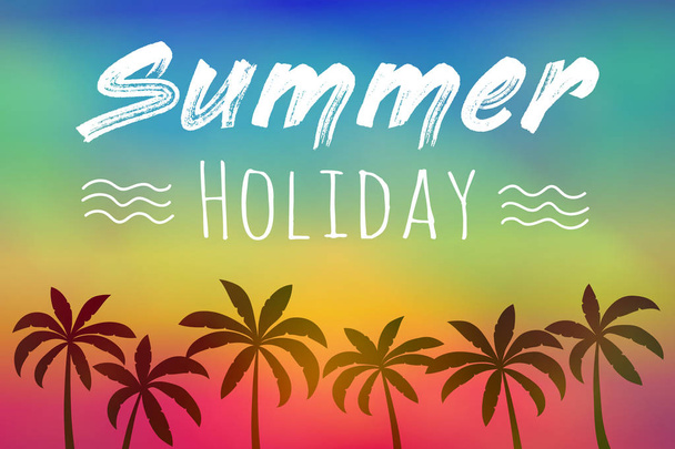 Summer calligraphy. Colourful poster with palm trees and text. Vector. - Vector, Imagen