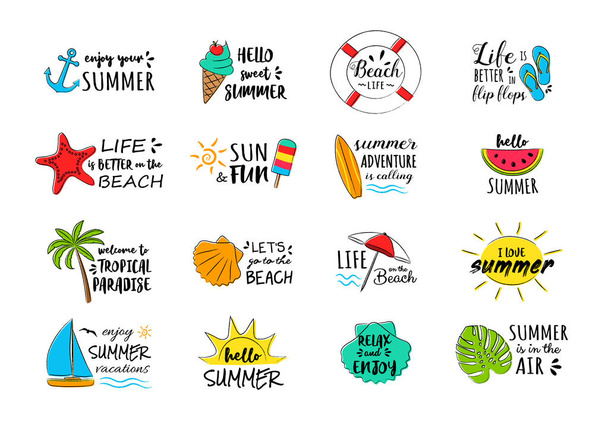 Collection of summer icons - decorations with text. Vector. - Wektor, obraz